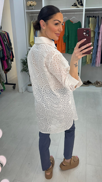 Perla White Broderie Anglaise Longline Shirt