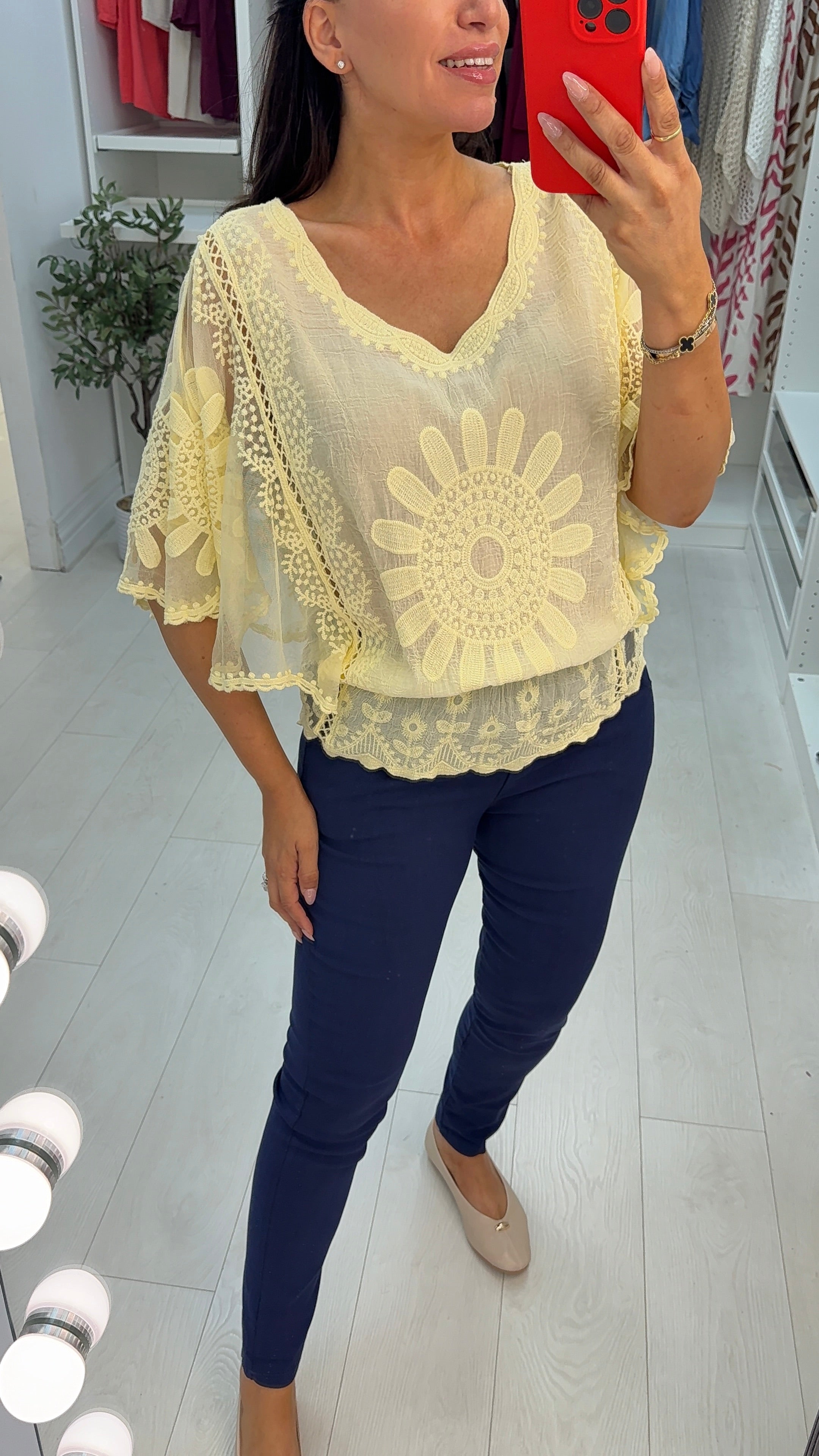 Izobel Embroidery Detailed Batwing Sleeve Blouse