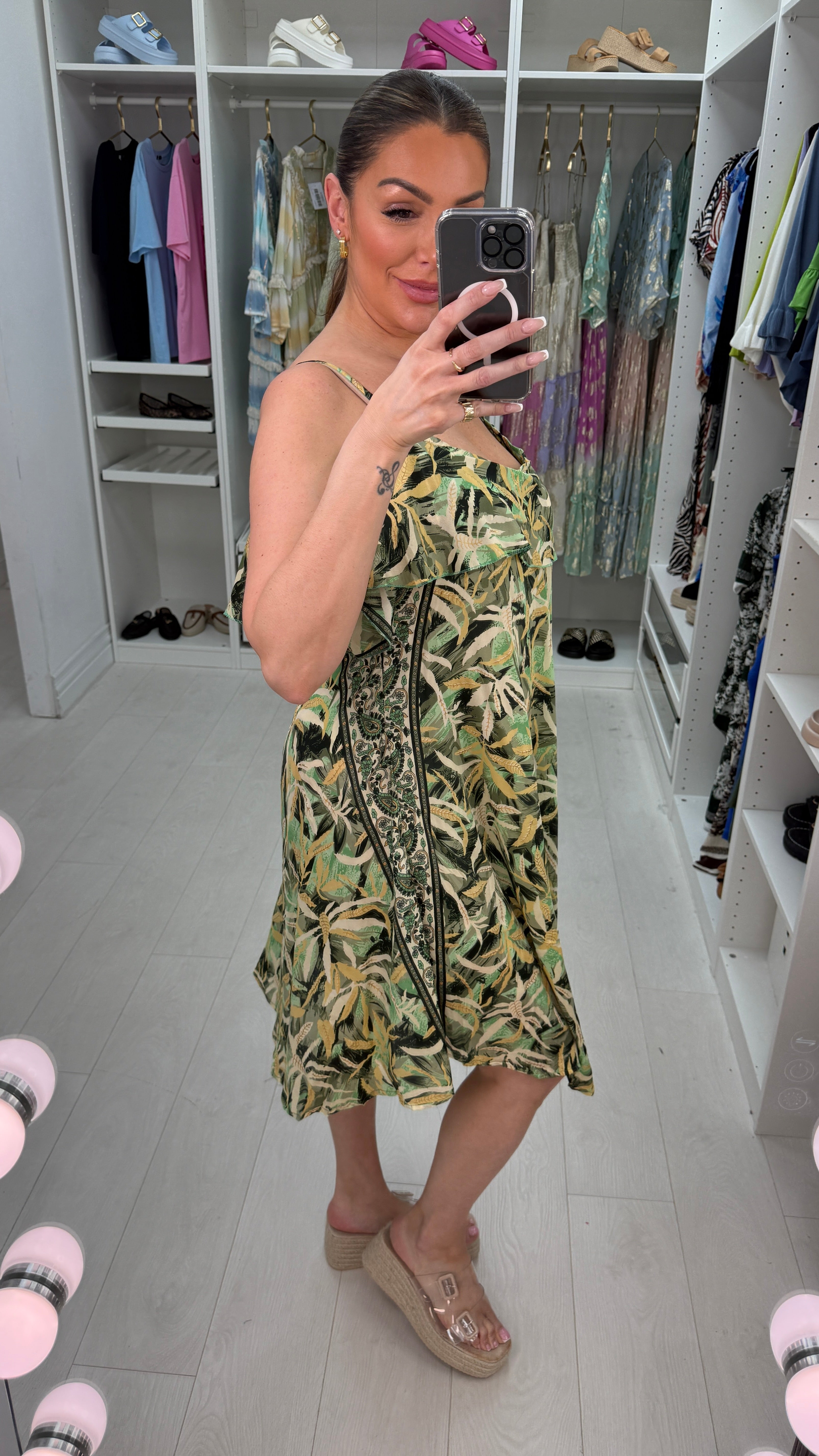 Kris Leaf Print Drop shoulder Loose Fit Dress