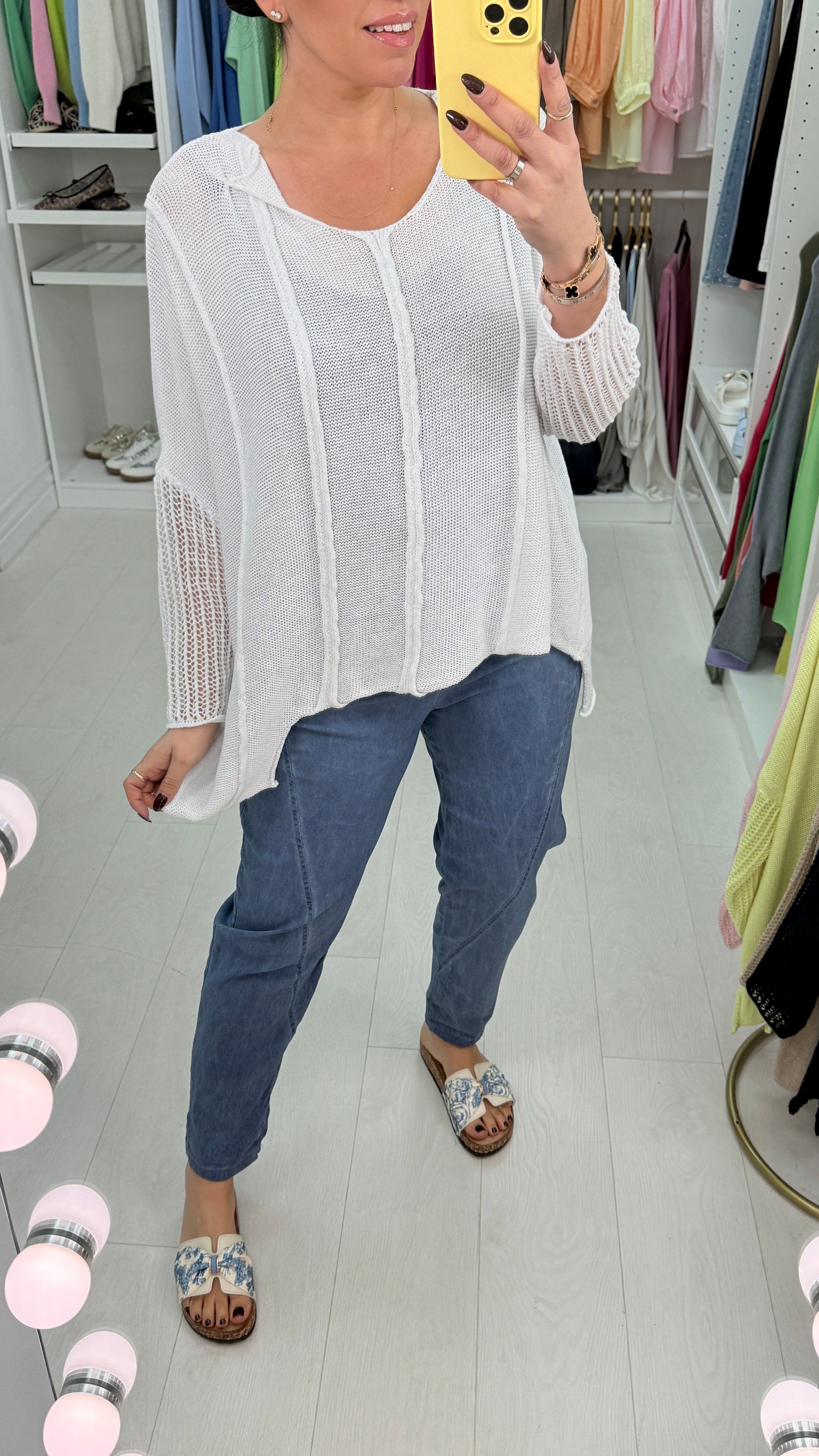Bella Plain Asymmetric Crochet Oversized Top