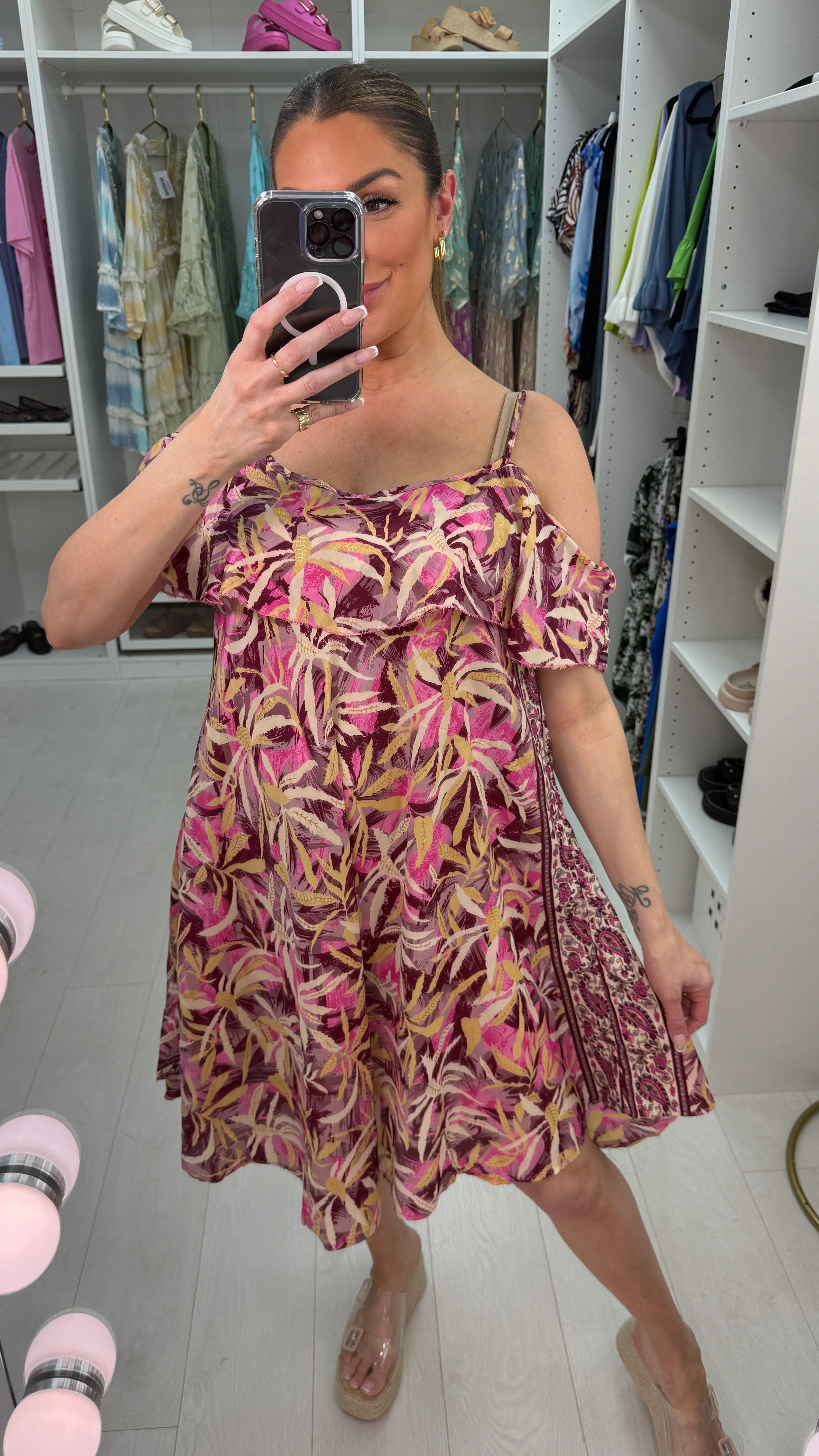 Kris Leaf Print Drop shoulder Loose Fit Dress