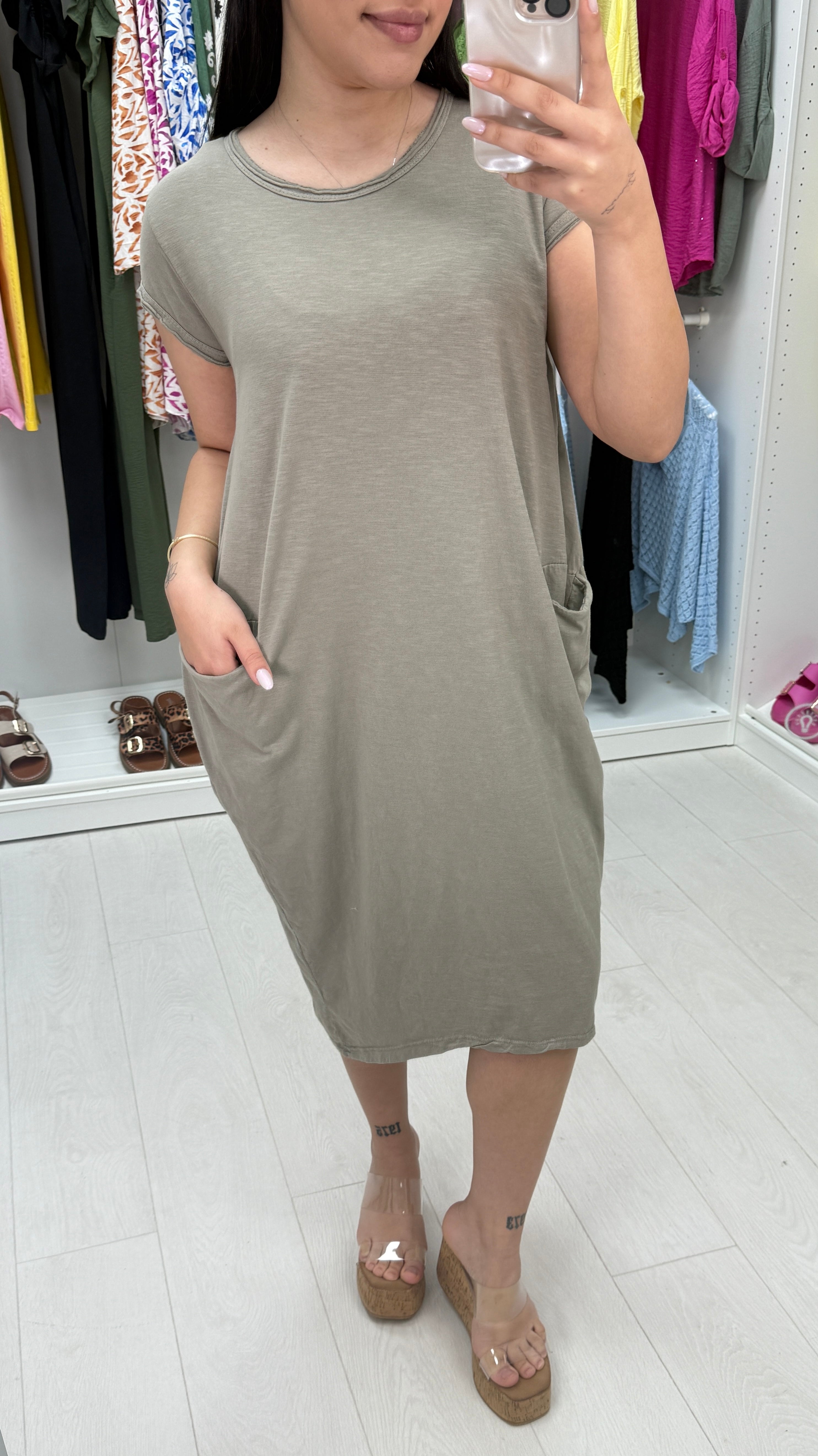 Bambina Plain Pocket Midi Dress