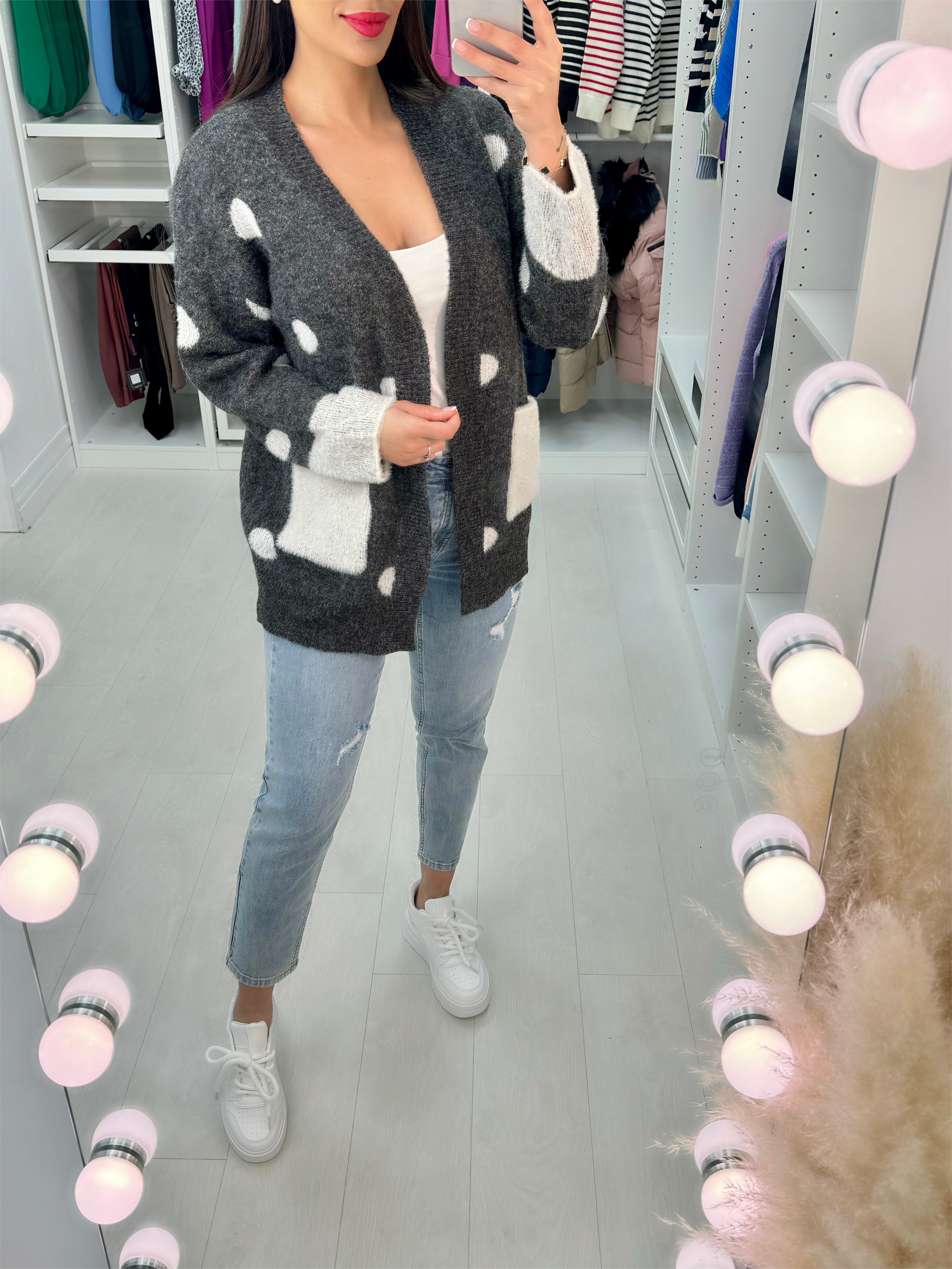 Cassidy Faux Fur Polka Dot Cardigan