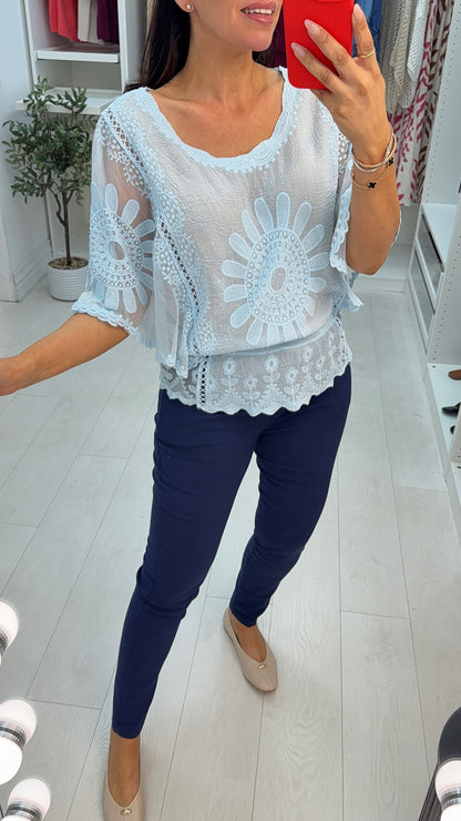 Izobel Embroidery Detailed Batwing Sleeve Blouse