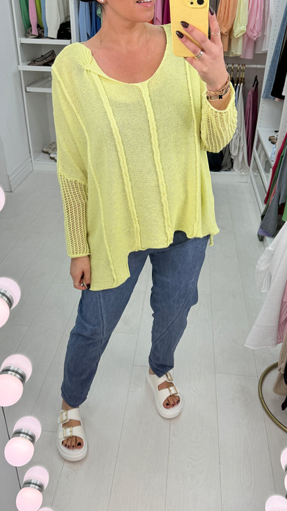 Bella Plain Asymmetric Crochet Oversized Top