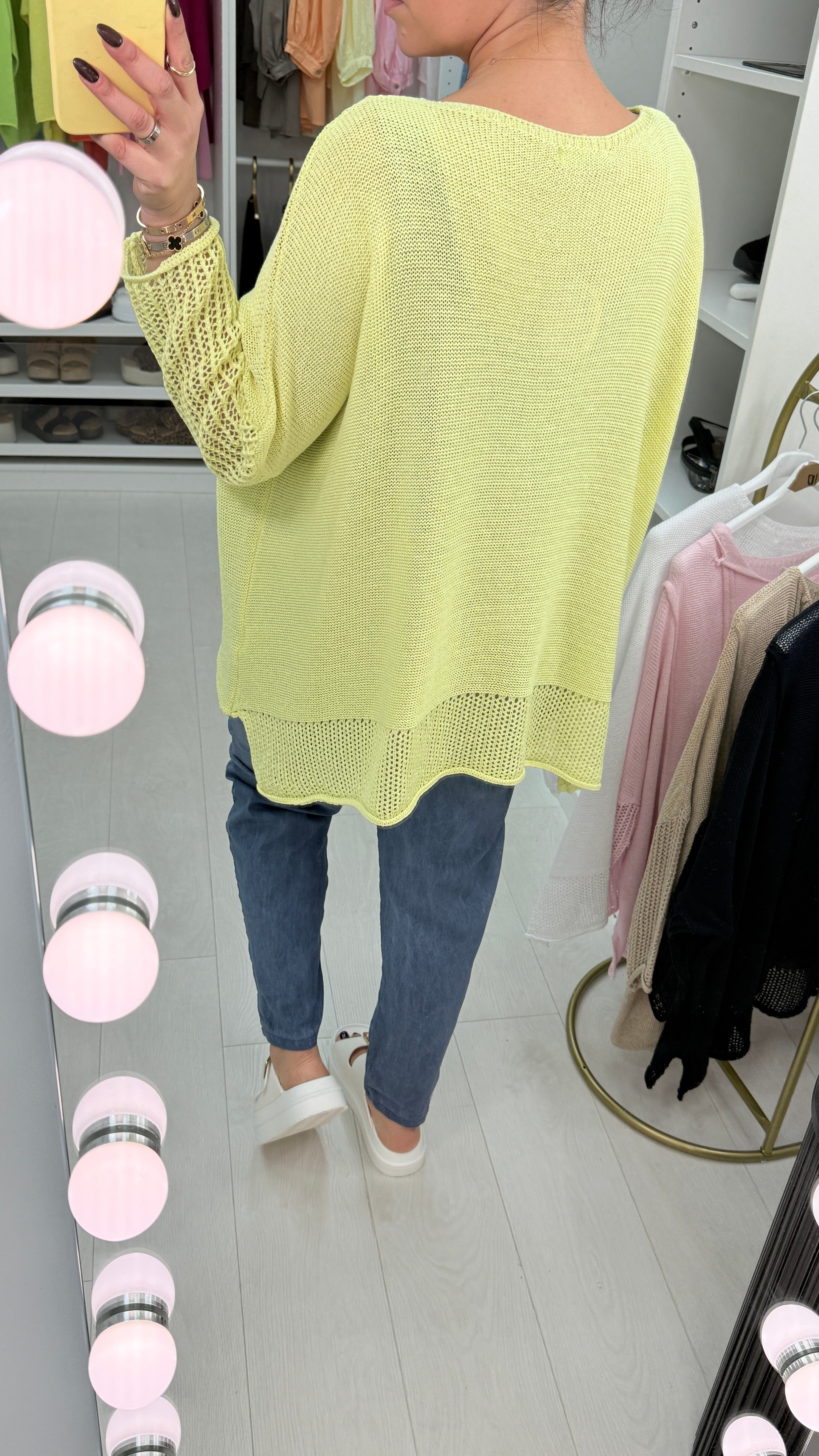 Bella Plain Asymmetric Crochet Oversized Top