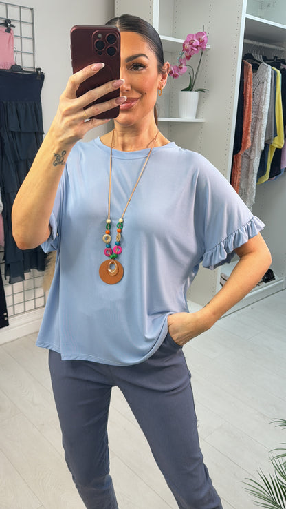 Carolyn Plain Loose Fit Frill Detailed Necklace Top