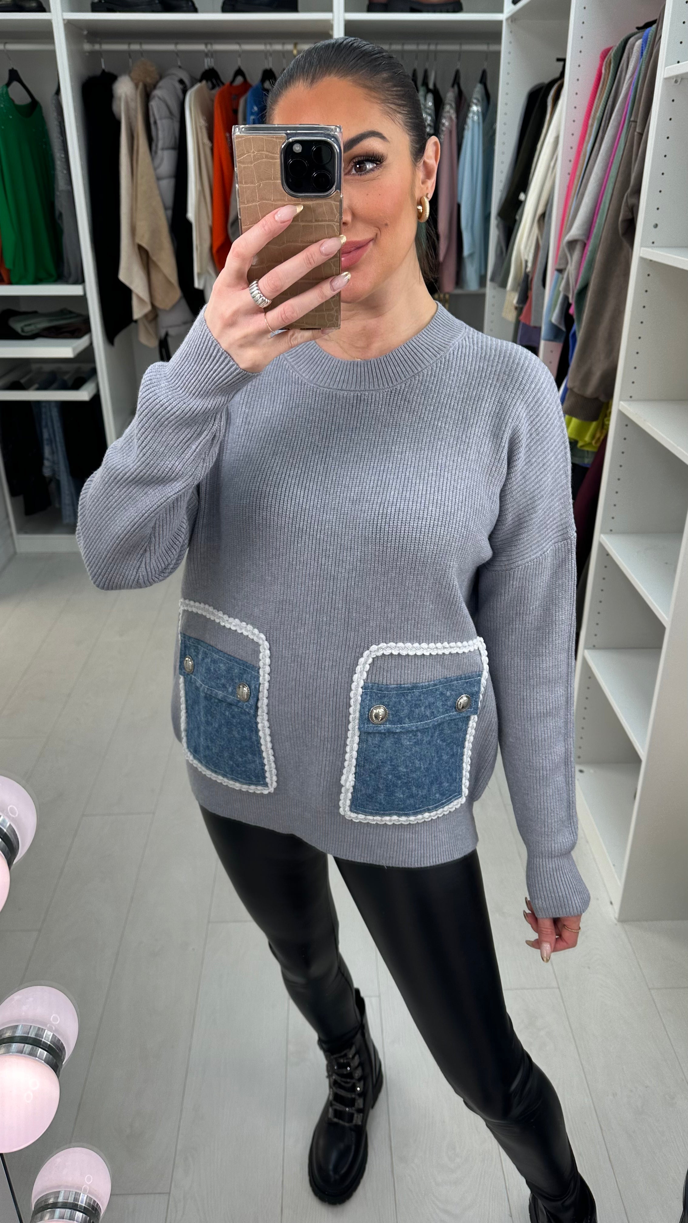 Keavy Denim Pocket Front Jumper