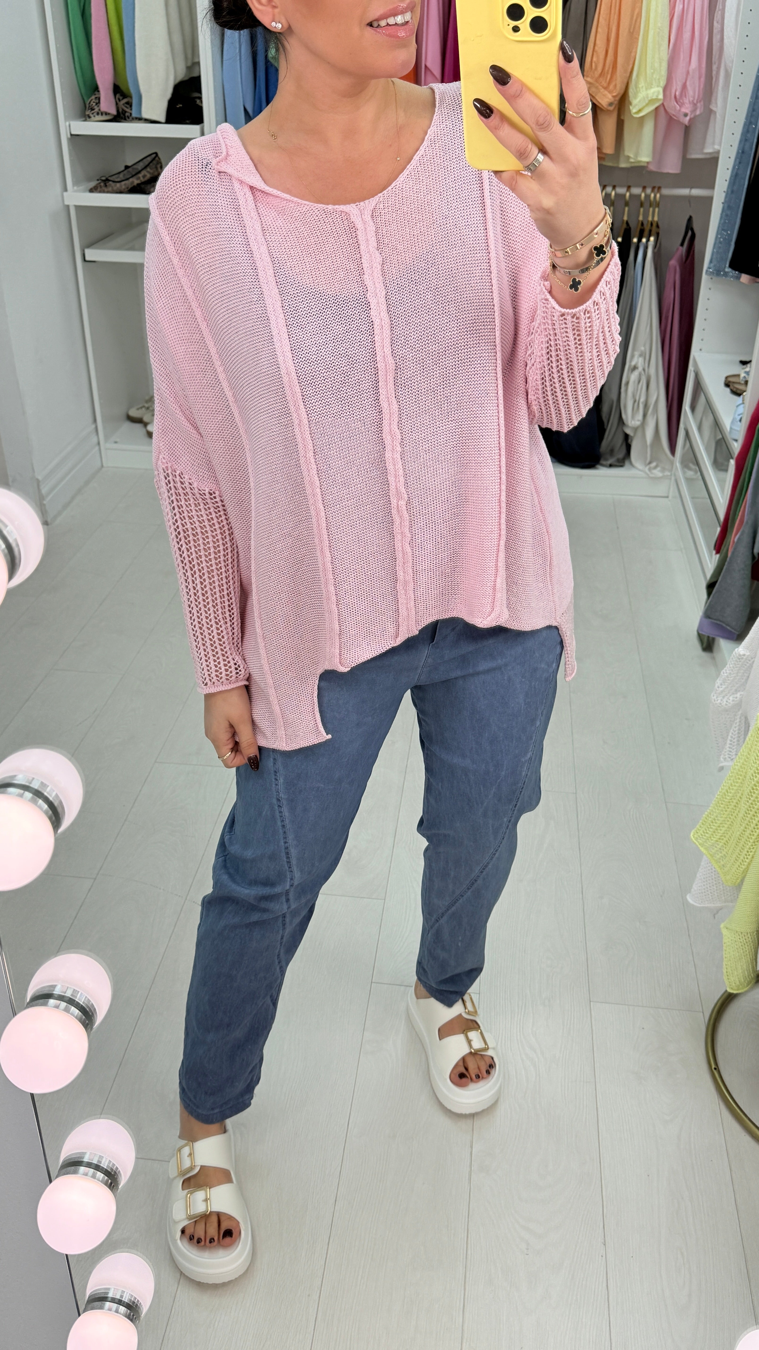 Bella Plain Asymmetric Crochet Oversized Top