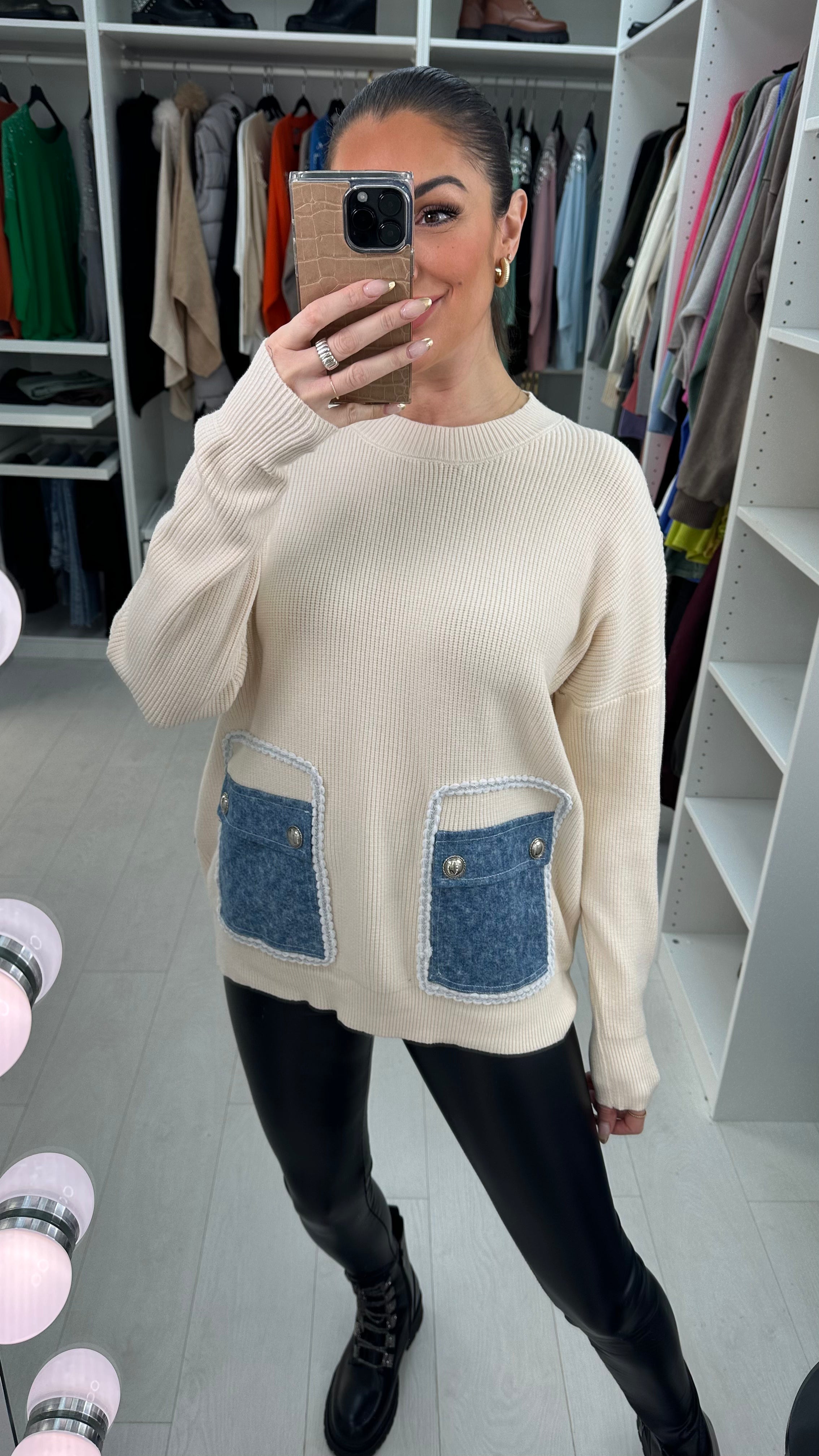 Keavy Denim Pocket Front Jumper