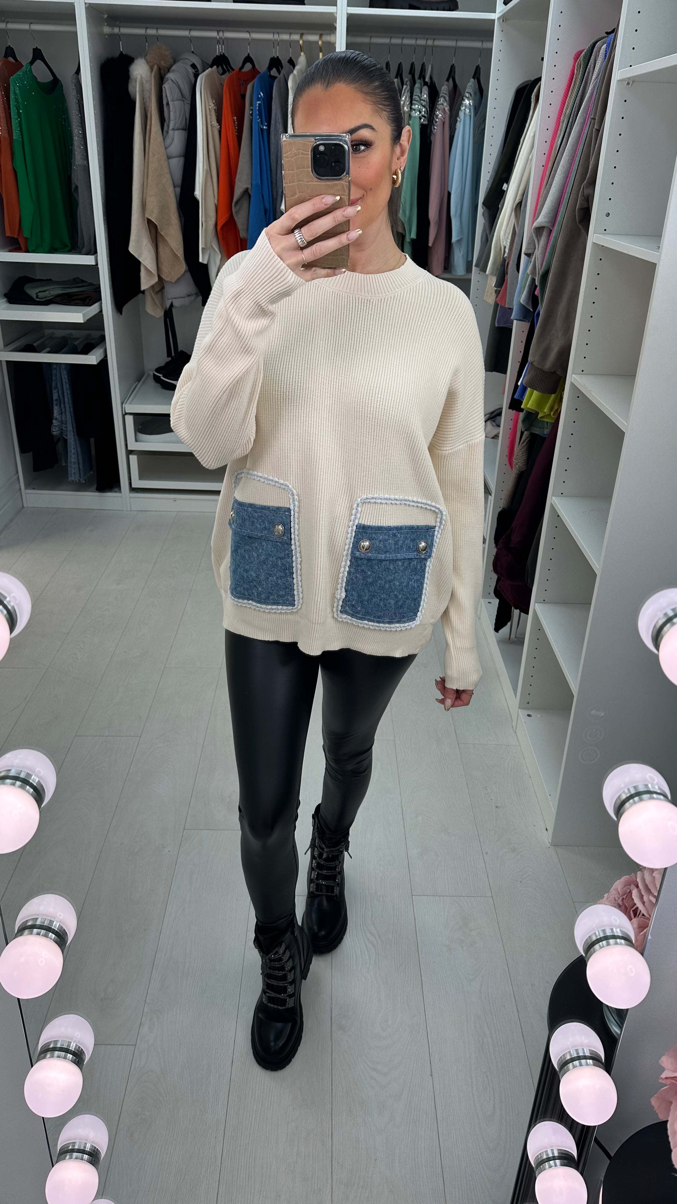 Keavy Denim Pocket Front Jumper