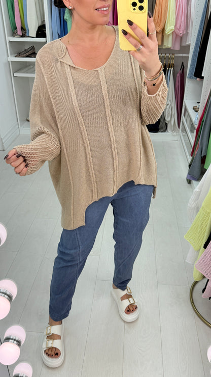 Bella Plain Asymmetric Crochet Oversized Top