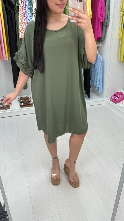 Jordan Pleated Frill Sleeve Loose Fit Dress