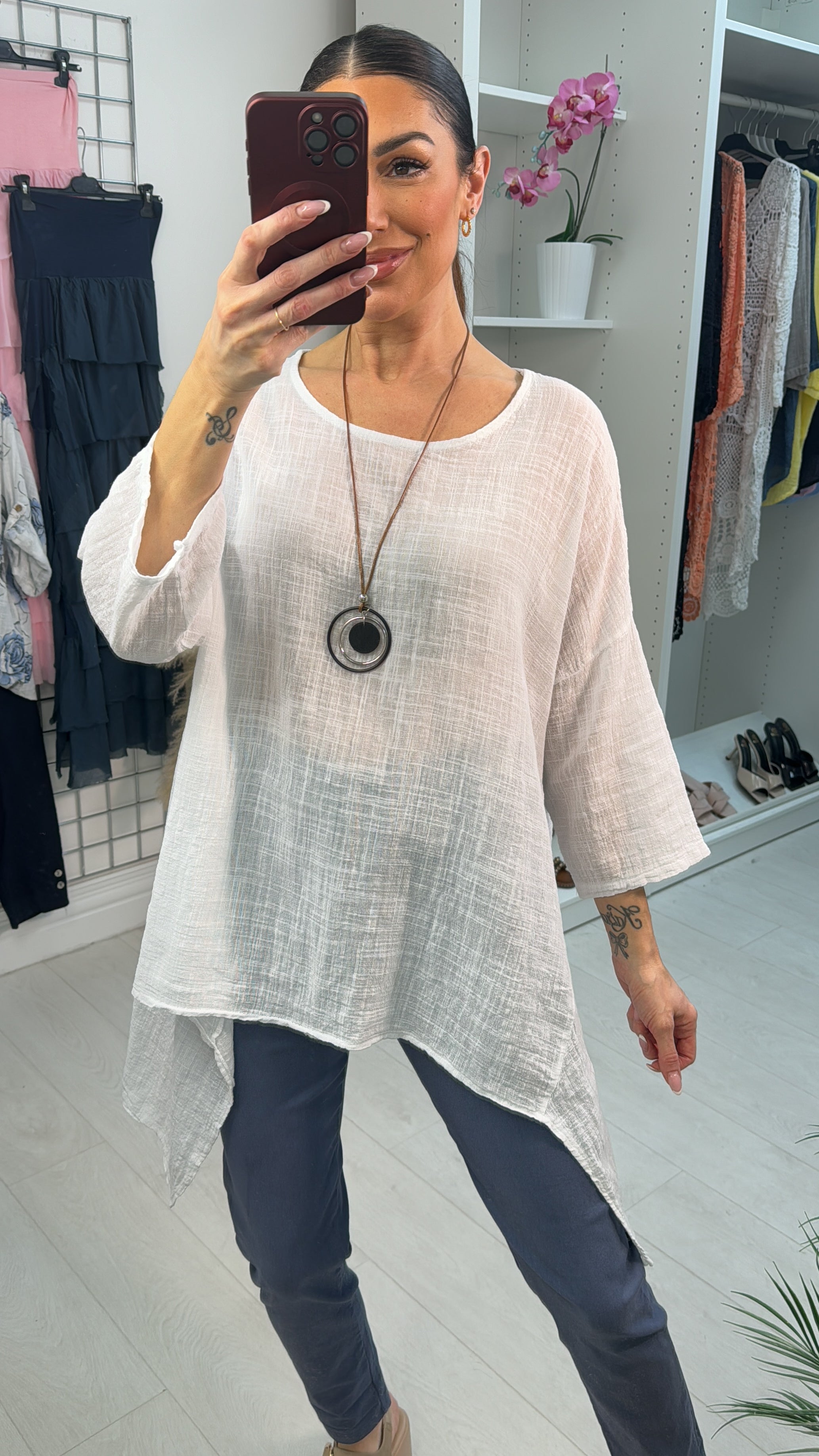 Camila Plain Necklace Loose Fit Top