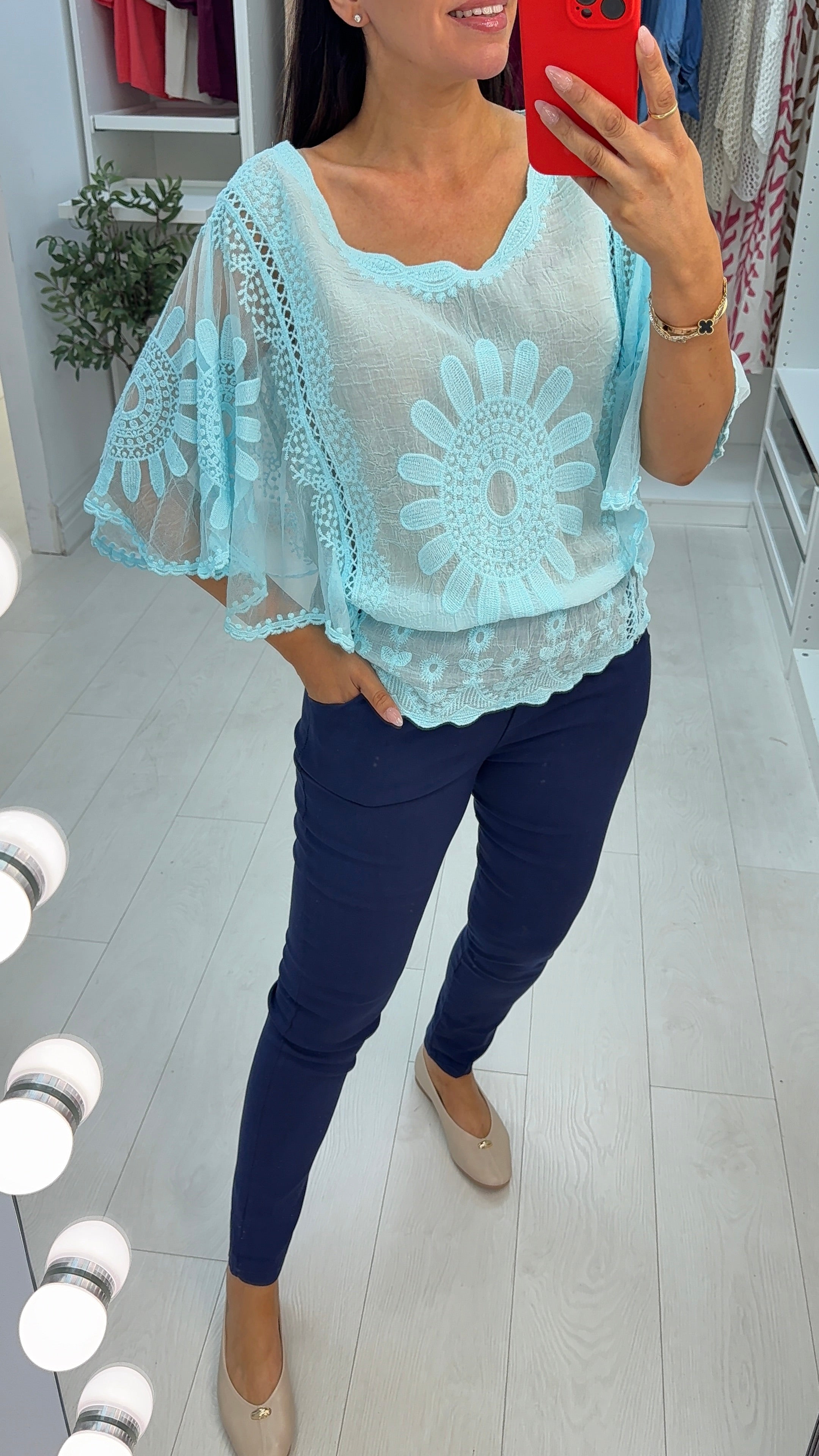 Izobel Embroidery Detailed Batwing Sleeve Blouse