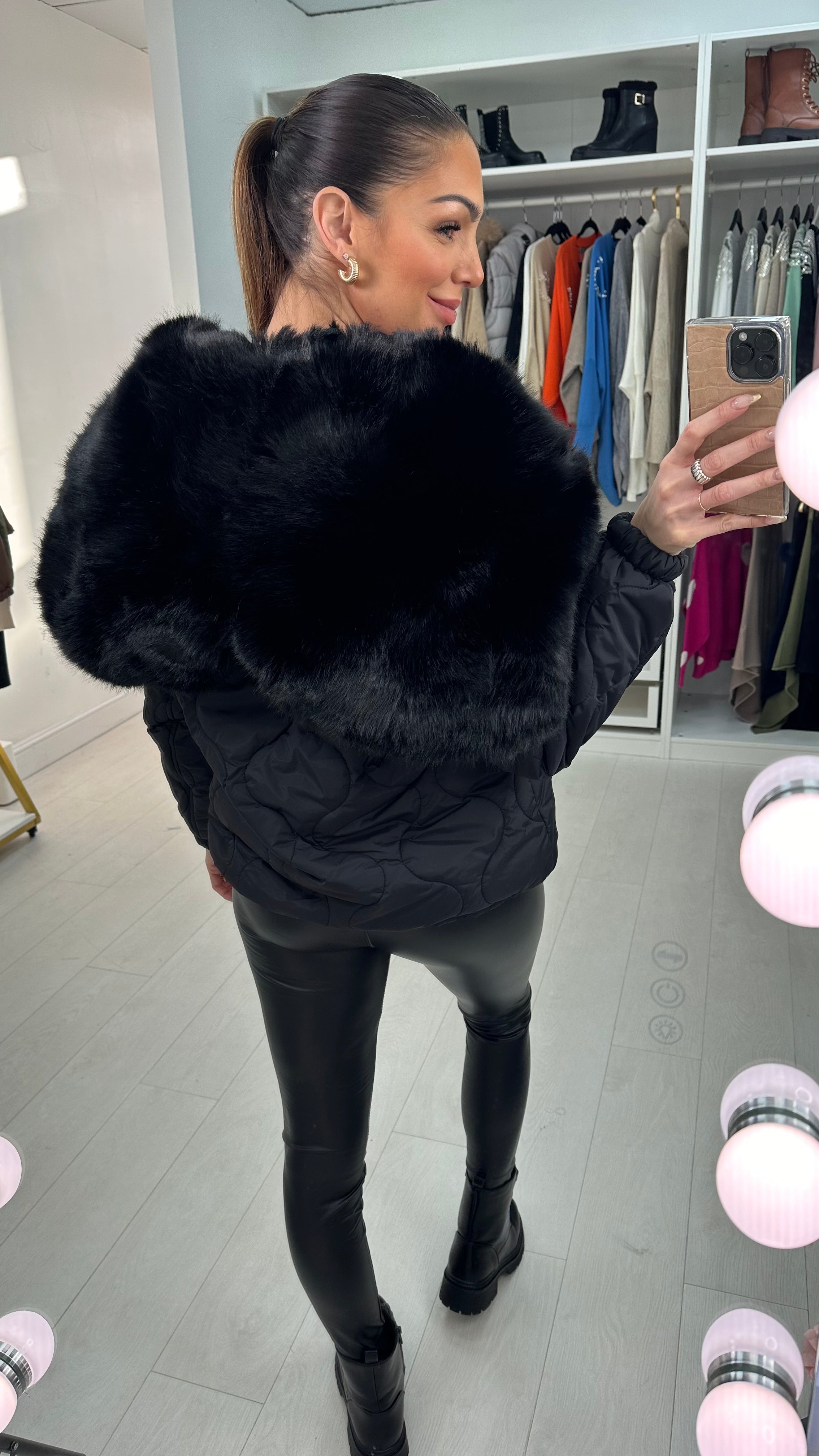 Kendra Black Oversized Luxury Faux Fur Lined Coat