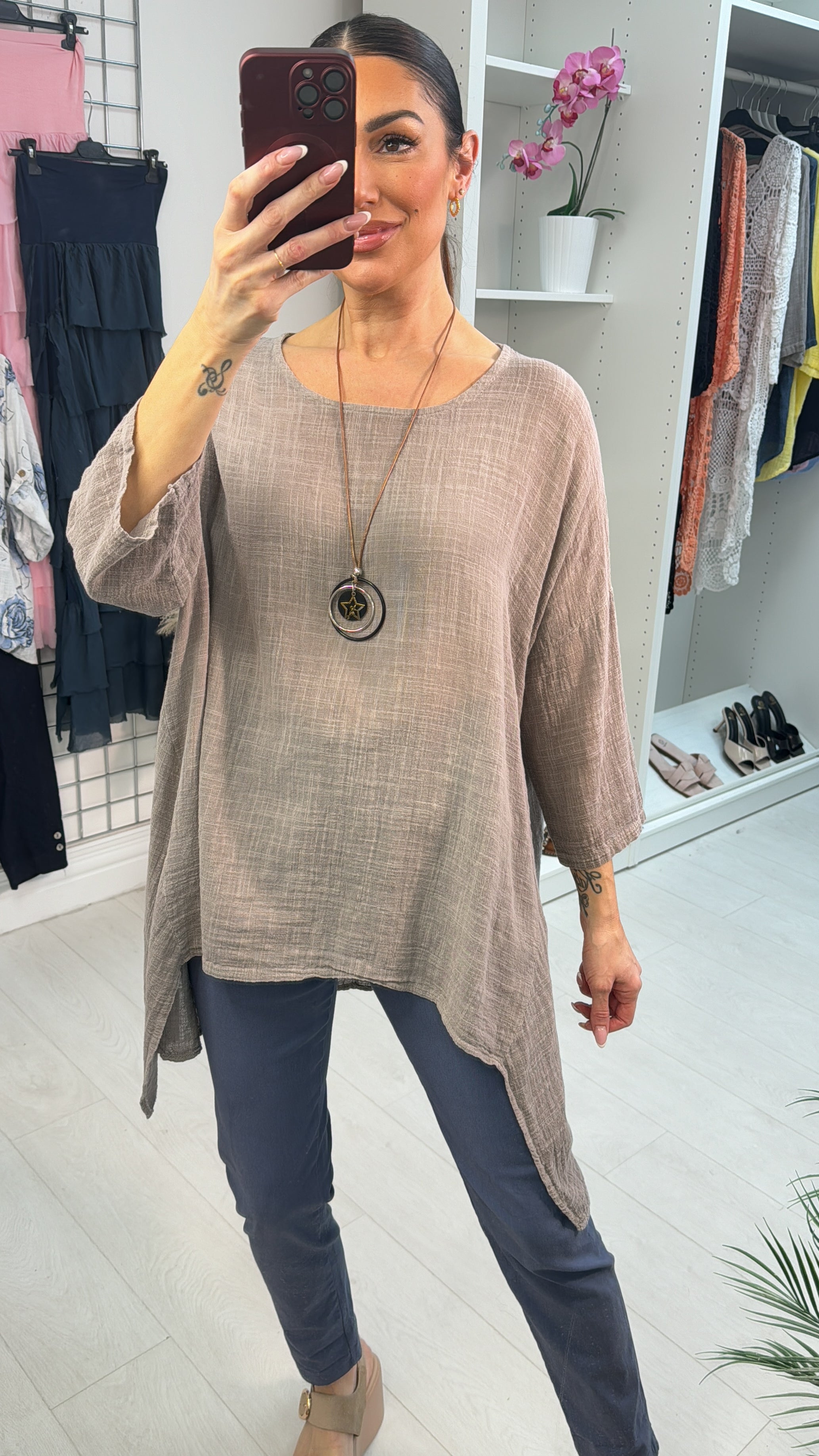 Camila Plain Necklace Loose Fit Top