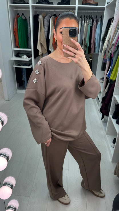 Rosalind Plain Embellished Shoulder Co-Ord Set