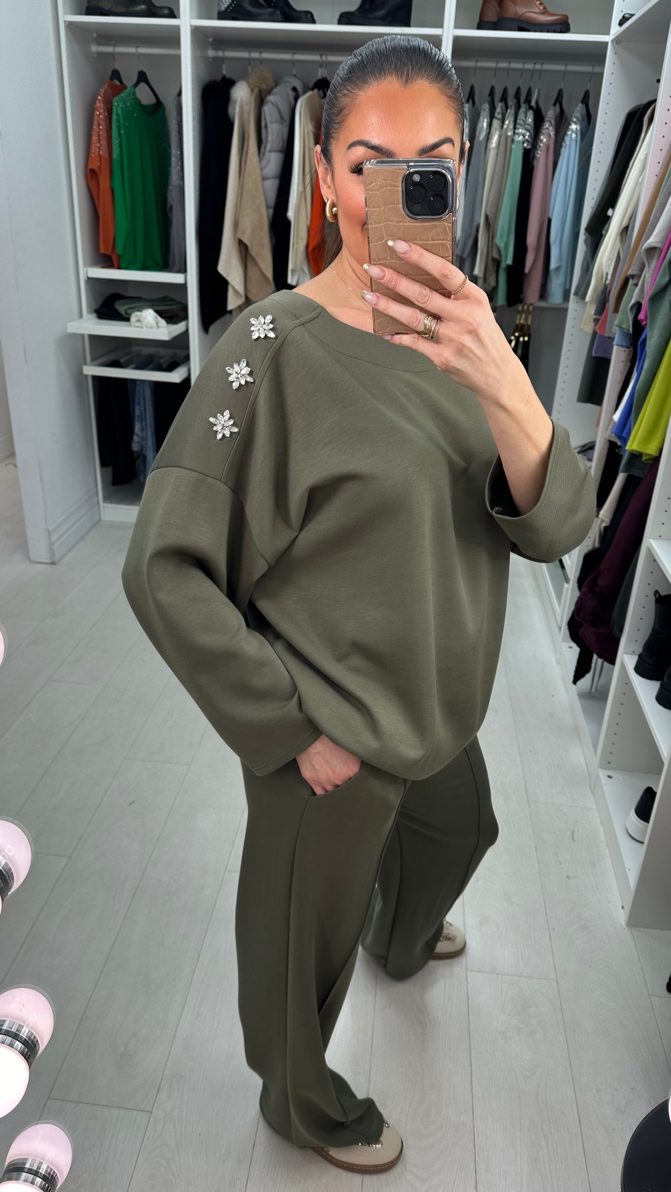 Rosalind Plain Embellished Shoulder Co-Ord Set