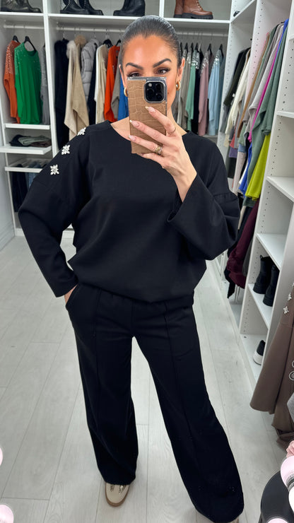 Rosalind Plain Embellished Shoulder Co-Ord Set