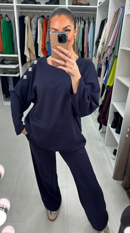 Rosalind Plain Embellished Shoulder Co-Ord Set