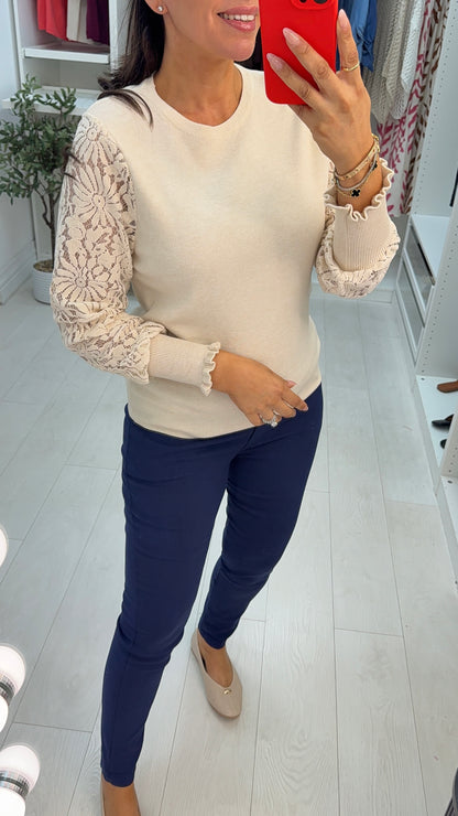 Zelinda Plain Floral Mesh Sleeve Jumper