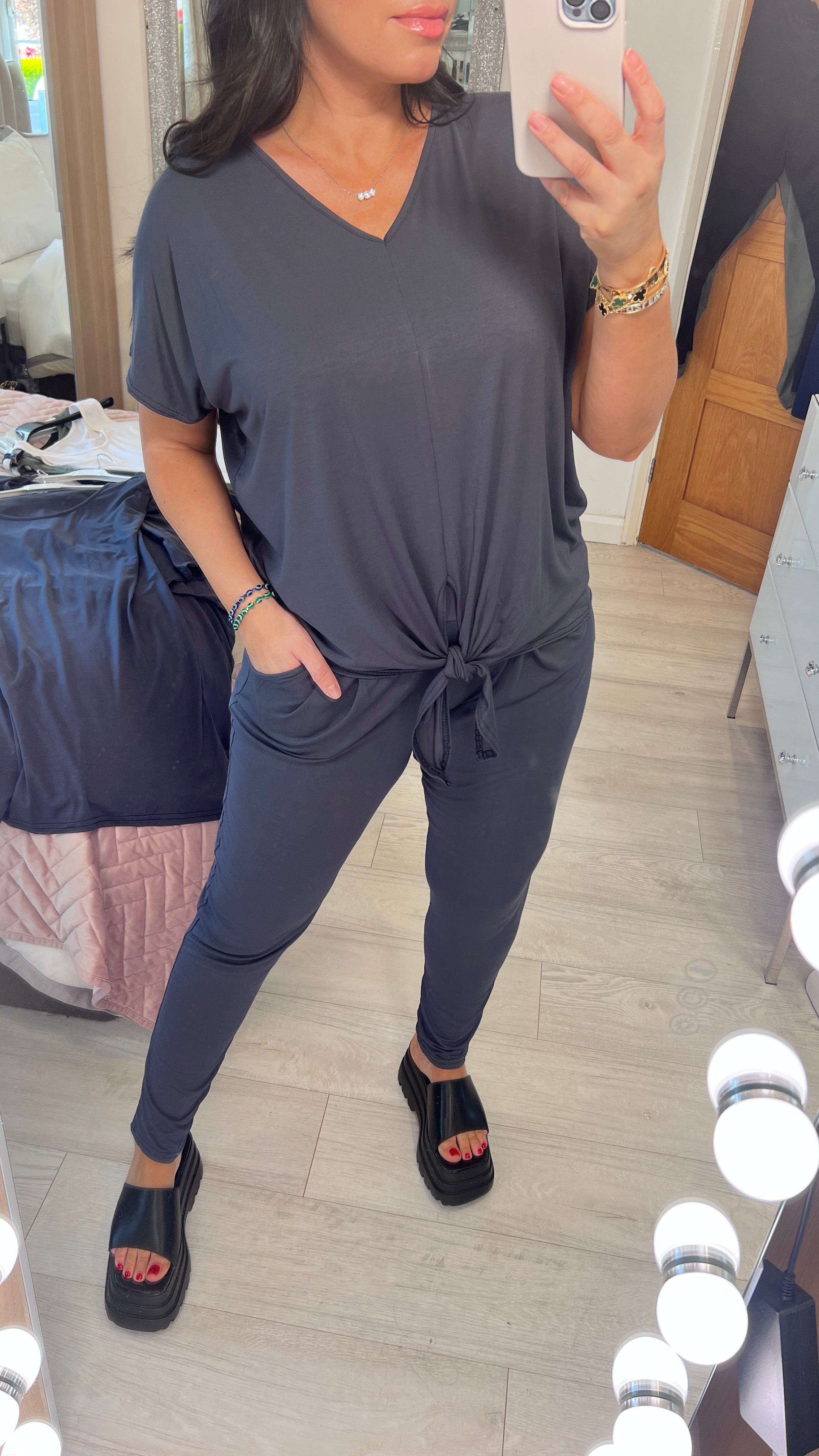 Kaysie Jersey Stretch Tie Front Top