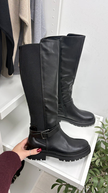 Cherie Faux Leather Buckle Detail Knee High Boots