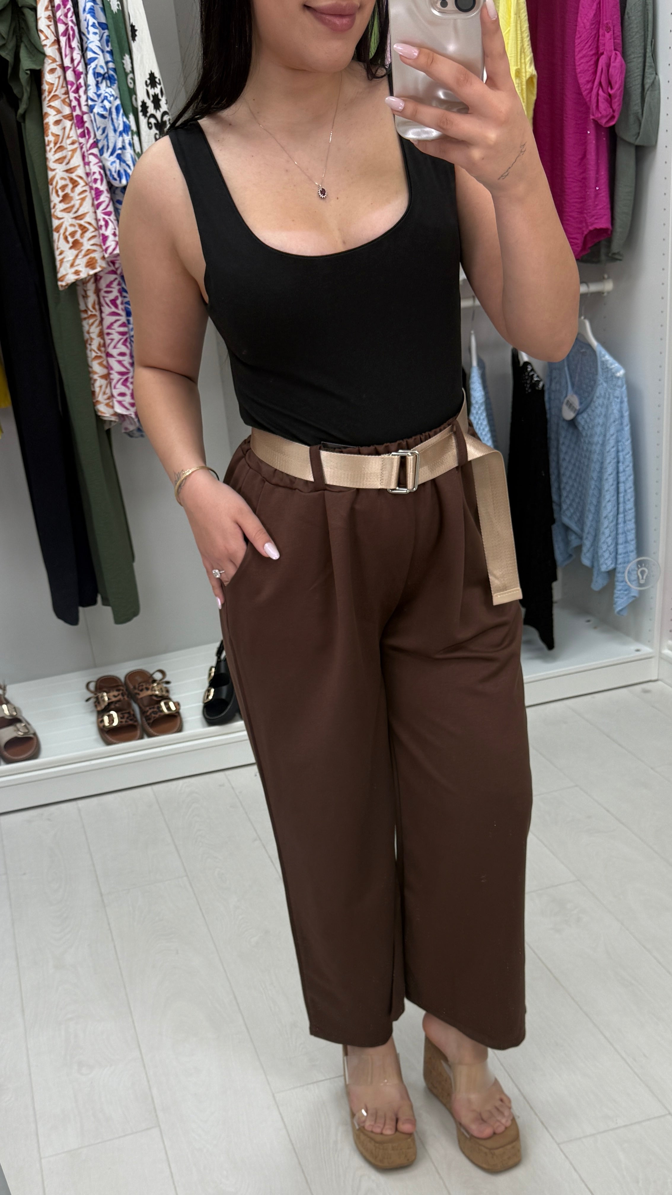 Lianna Plain Wide Leg Belted Trousers