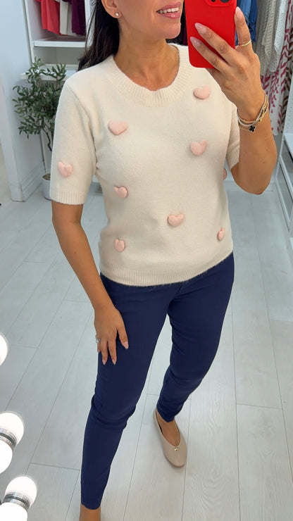 Asteria Super Soft Heart Detailed Short Sleeve Jumper