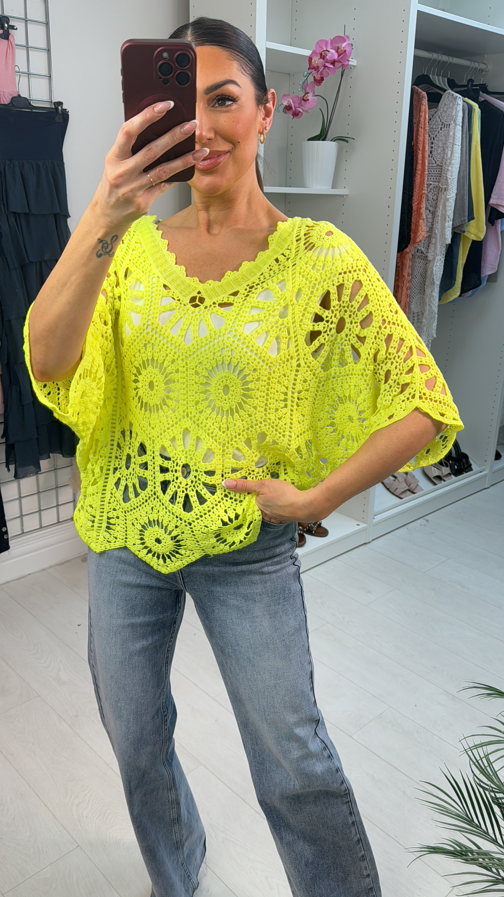 Brinda Neon Batwing Crochet Top