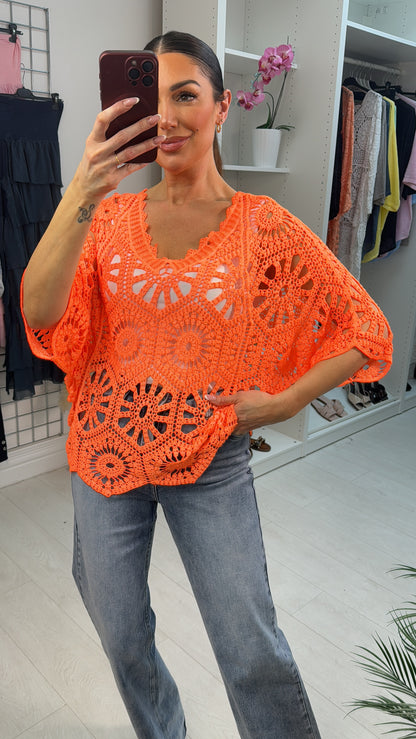 Brinda Neon Batwing Crochet Top
