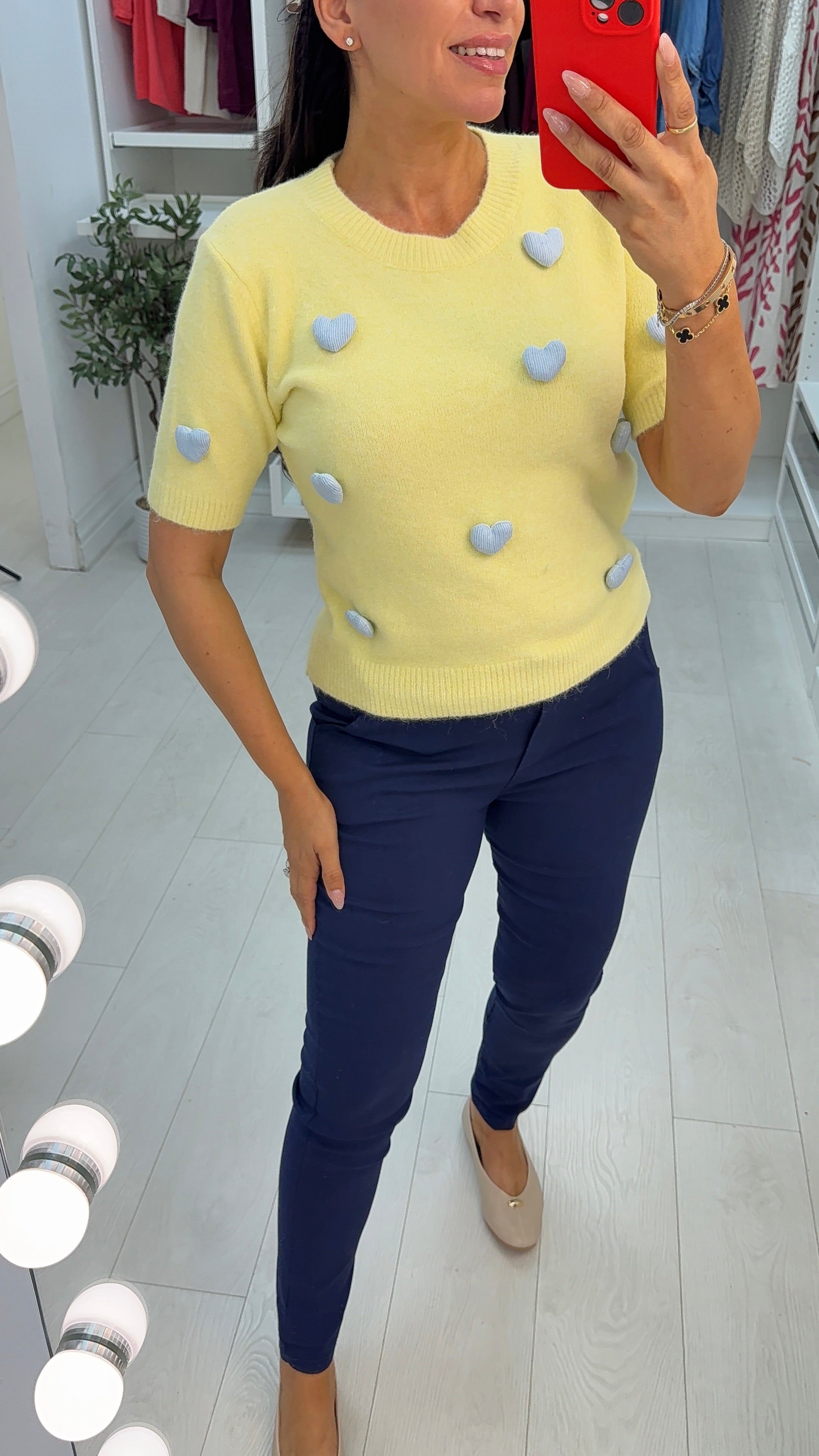 Asteria Super Soft Heart Detailed Short Sleeve Jumper