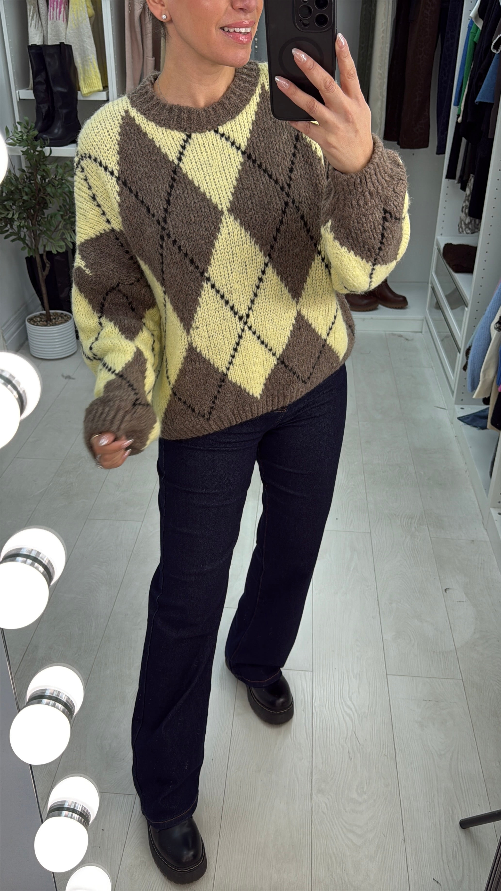 Nattie Argyle Print Chunky Jumper