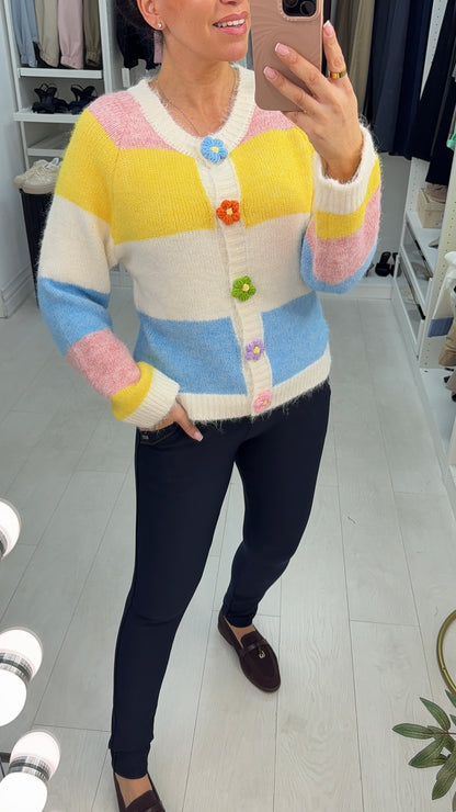 Imelda Colour Block Floral Button Detail Jumper