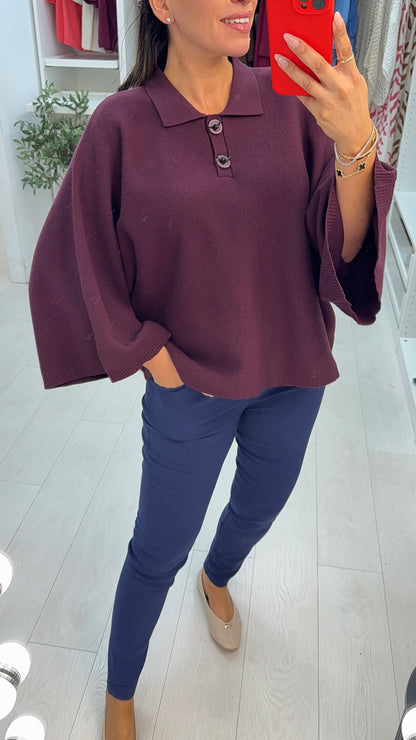 Hilarie Plain Collared Batwing Jumper