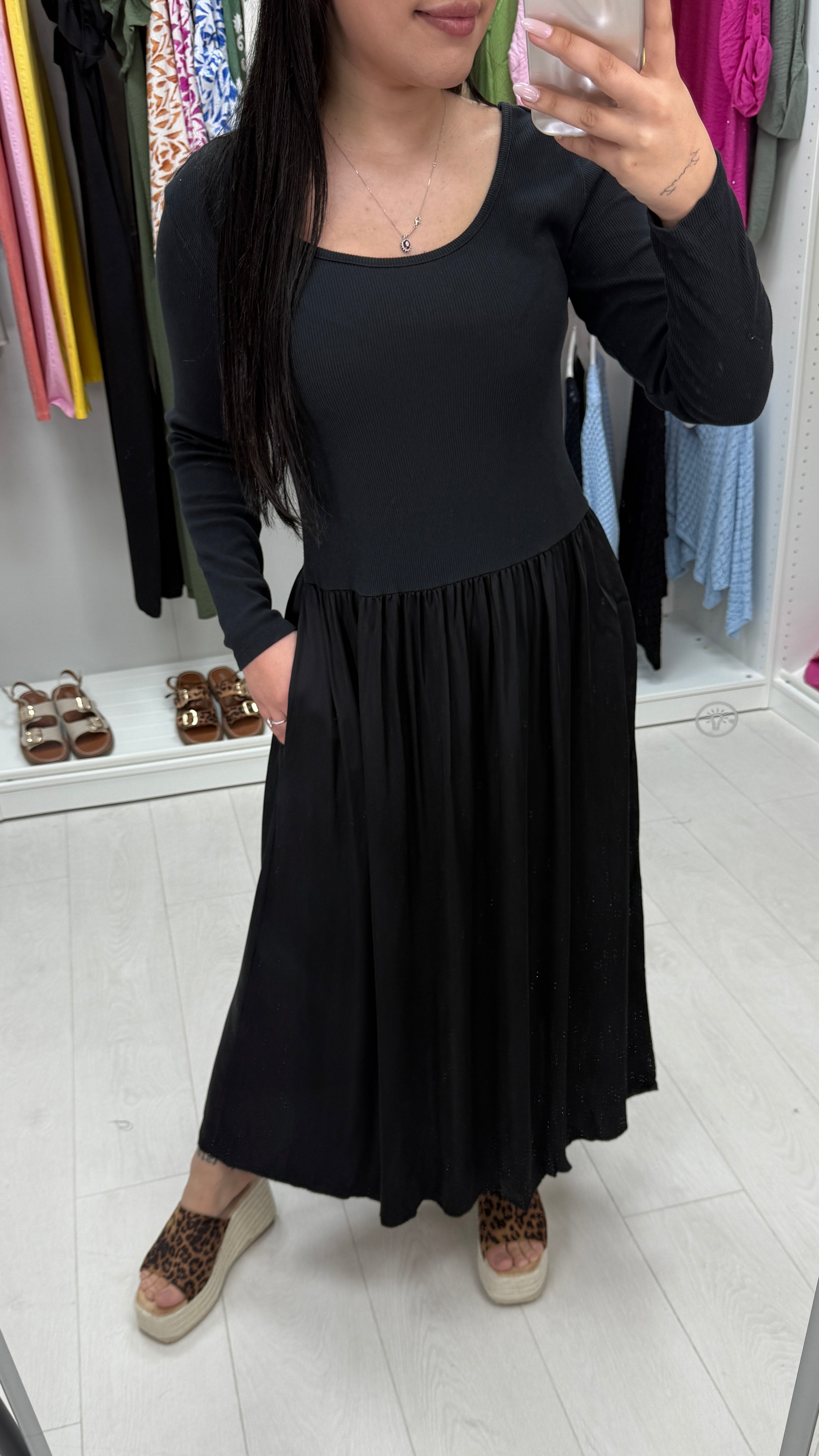 Amanda Plain Long Sleeve Poplin Satin Dress