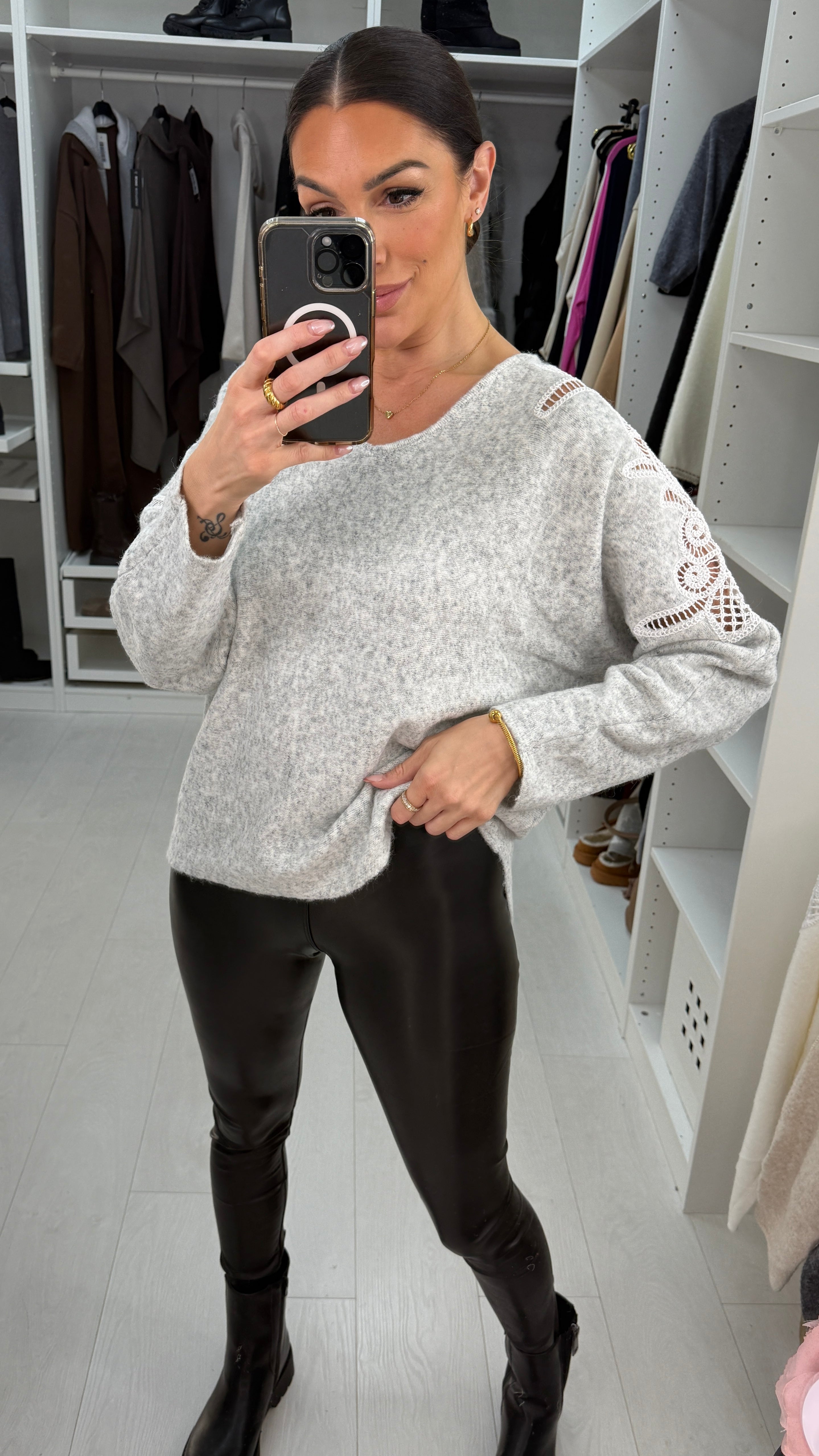 Rozlyn Super Soft Crochet Sleeve Detail Jumper