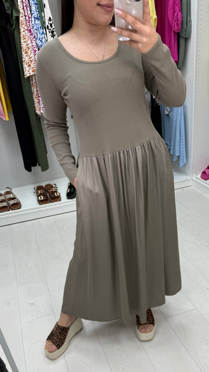 Amanda Plain Long Sleeve Poplin Satin Dress