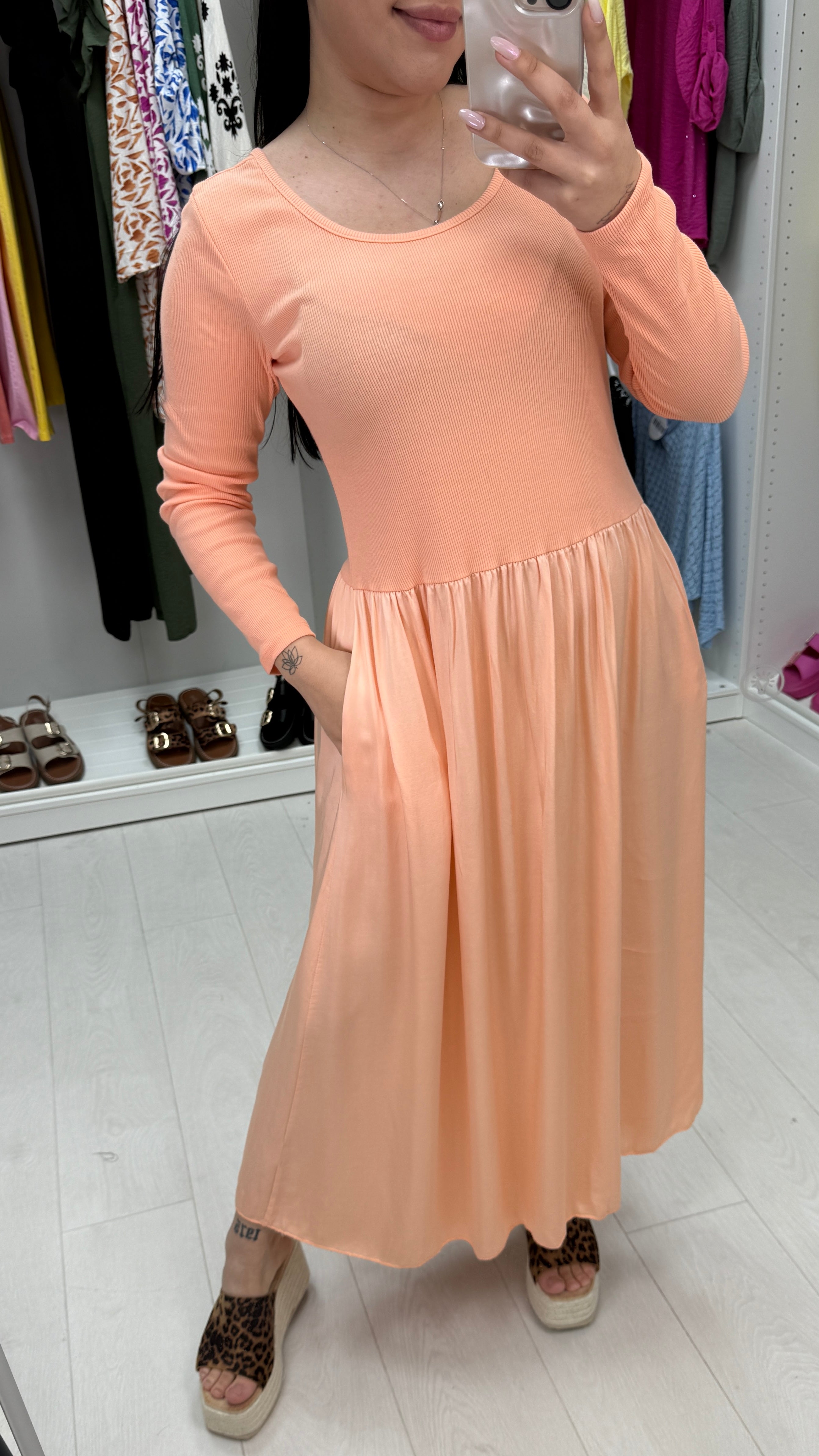 Amanda Plain Long Sleeve Poplin Satin Dress