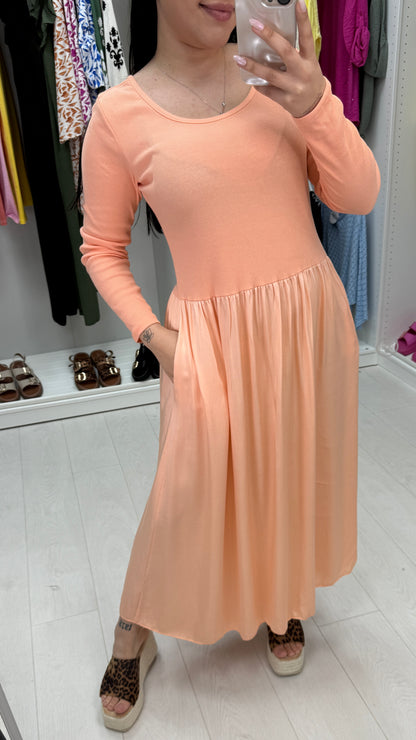 Amanda Plain Long Sleeve Poplin Satin Dress