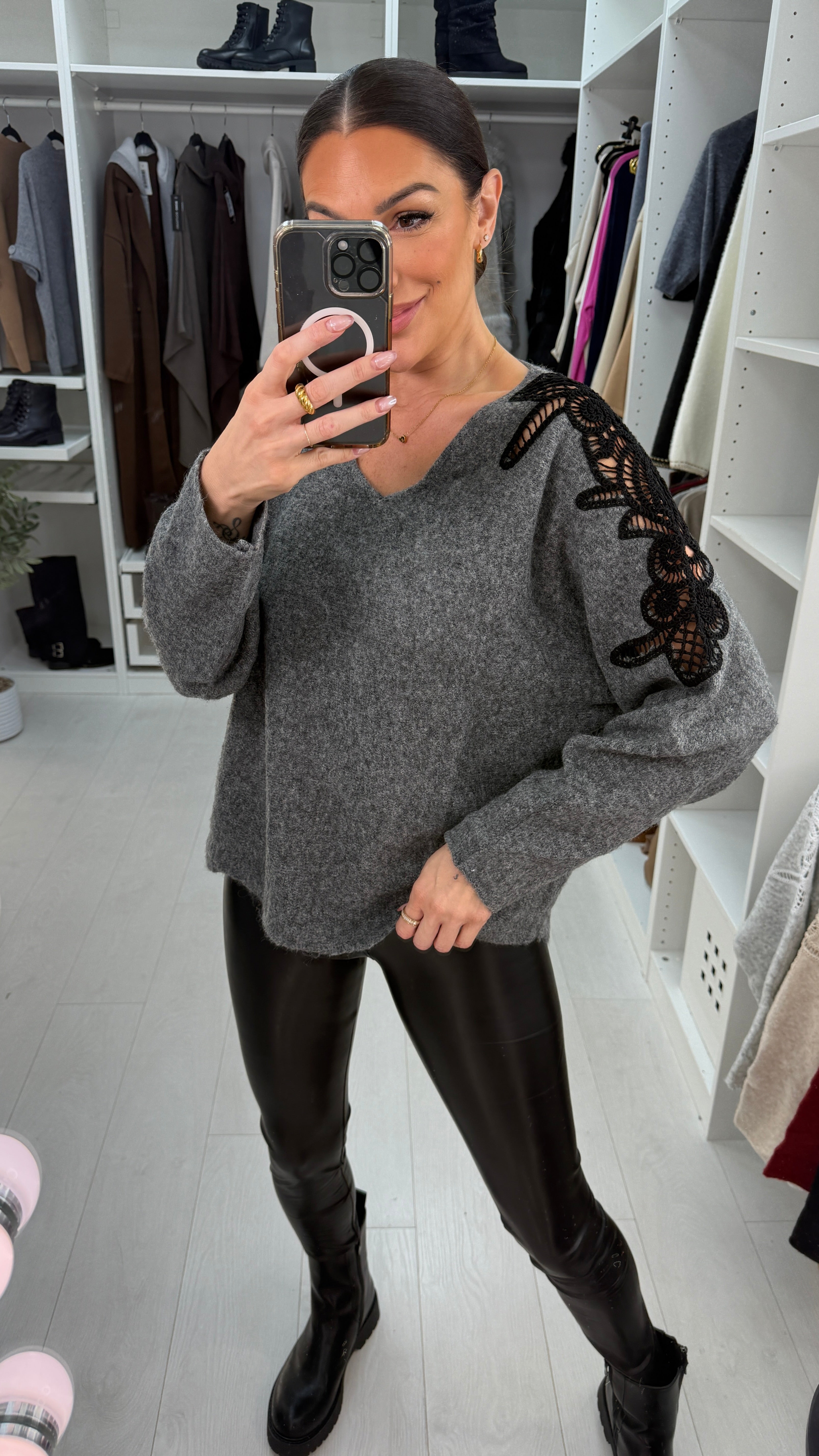 Rozlyn Super Soft Crochet Sleeve Detail Jumper