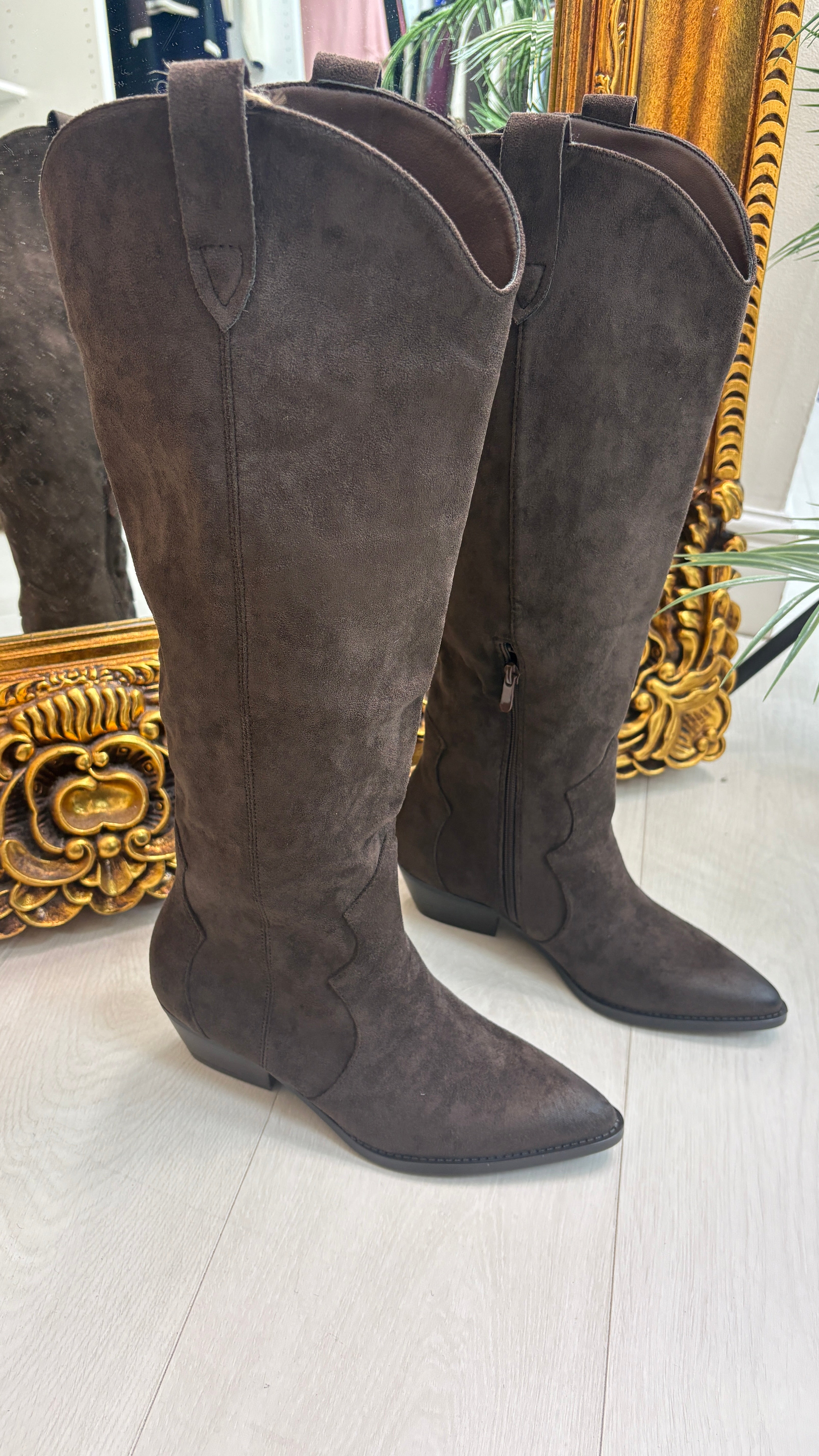 Chantel Faux Suede Pointed Western Boots