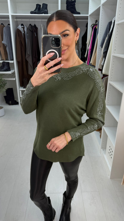 Carmena Diamante Detail Ribbed Knit Jumper