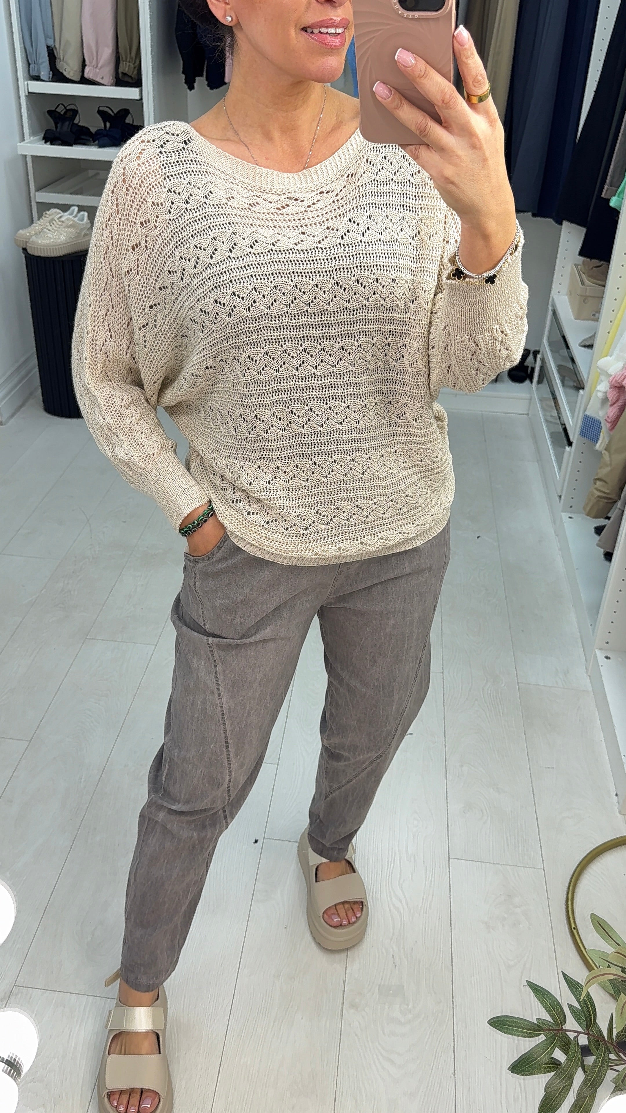 Elysia Crochet Batwing Sleeve Thin Knit Jumper