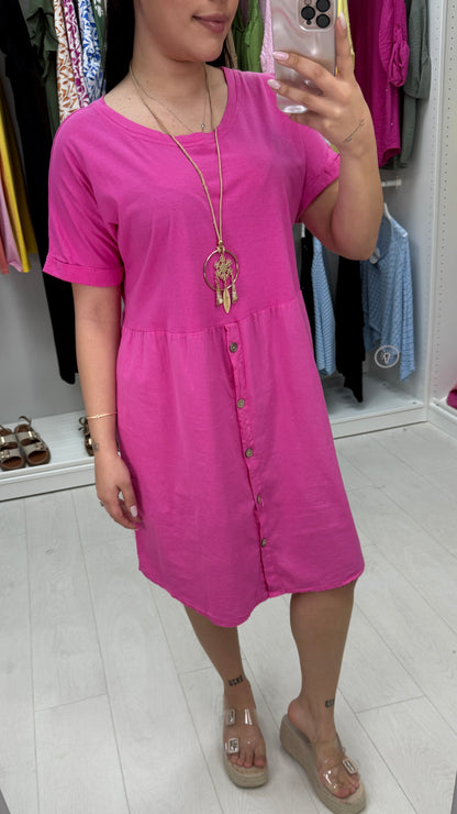 Palmina Button Detailed Necklace Dress