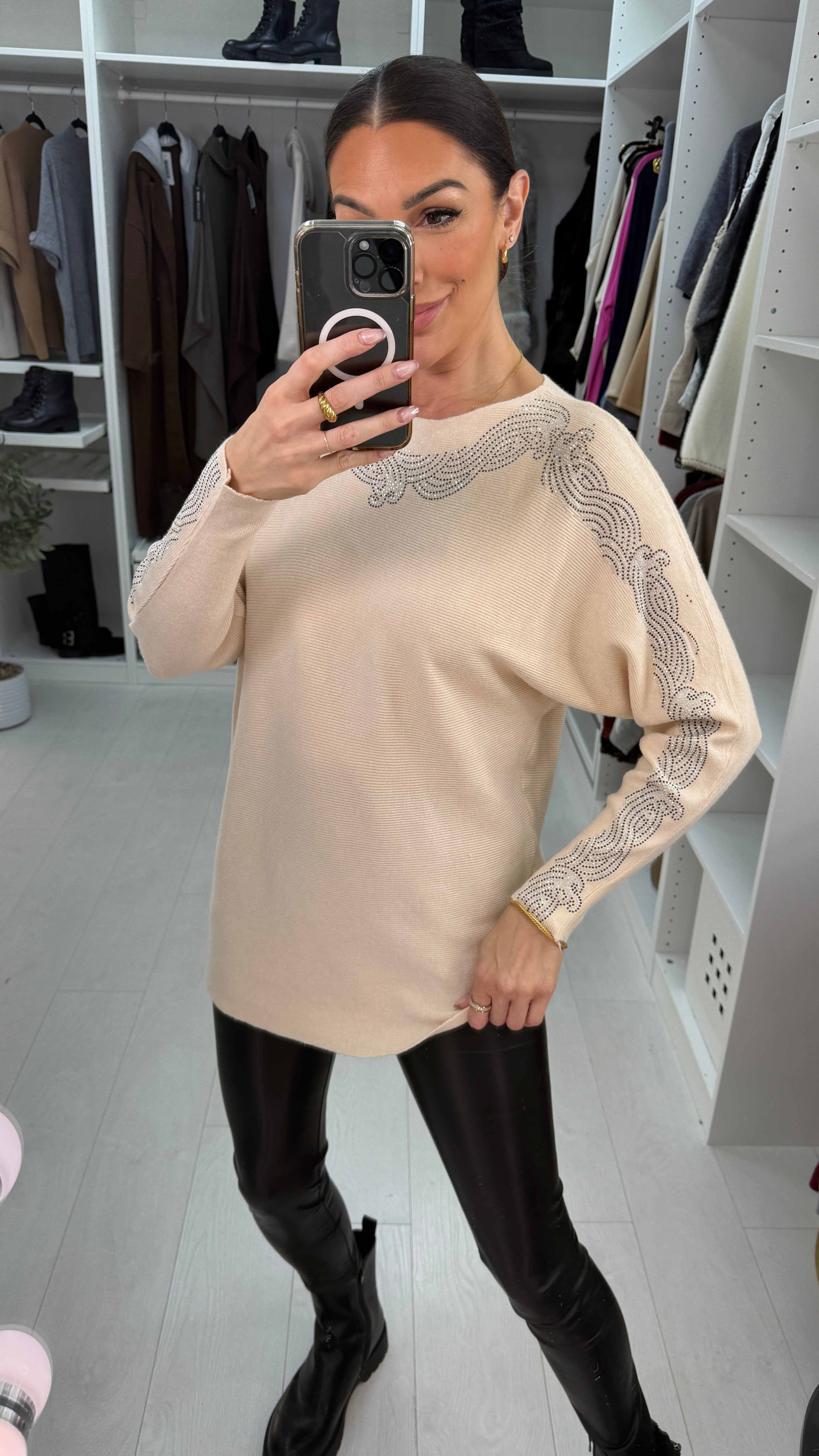 Carmena Diamante Detail Ribbed Knit Jumper