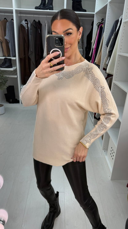 Carmena Diamante Detail Ribbed Knit Jumper