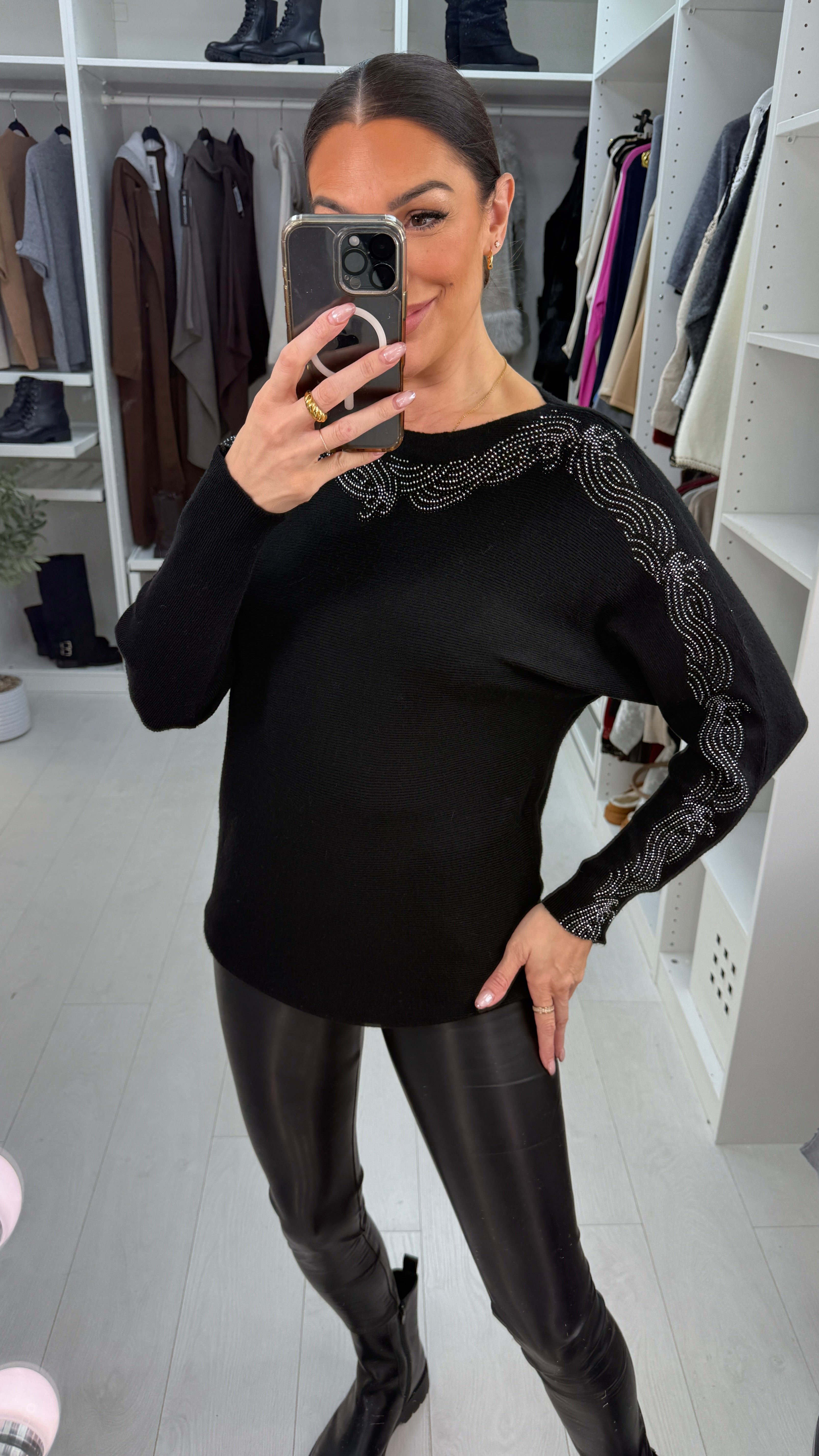 Carmena Diamante Detail Ribbed Knit Jumper