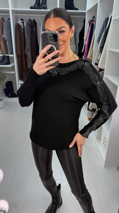 Carmena Diamante Detail Ribbed Knit Jumper